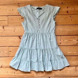 Light Blue Tiered Midi Dress with Button Placket